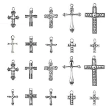 50Pcs Silver Cross Charms Tibetan Style for DIY Dangle Jewelry Making Necklaces