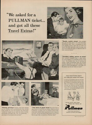 1957 Eisenbahn Zug Pullman Schlafwagen 50er Vintage Druckwerbung Familie Reise Rail