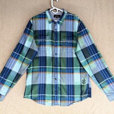 Buffalo David Bitton Men Size XL Check Flip Cuffs Snap Epaulets Casual Shirt