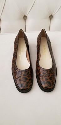 Salvatore Ferragamo 7 B Black Brown Animal Print Patent Leather