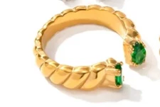 Trendy Fashion Jewelry Green Zircon Ring 18kGold Resizable Zircon Ring 