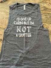 Workout Tank I'd Give Up Carbs But I'm Not A Quitter Womens L Gray  Gym Funny
