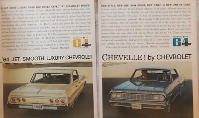 Ad '64 Chevy Impala Chevelle  1963 Print Advertisement 2pgs Sports Car Auto 