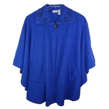 Vintage Lemoda Cape Cloak Blue One Size Osfa Poncho Wide Collar W Black Trim