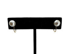 Solid 14K Yellow Gold 7.4mm Pearl Screwback Stud Earrings