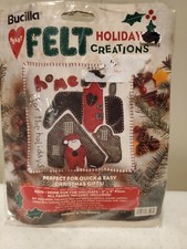 Vintage Bucilla Felt Holiday Creations Home For The Holidays 9x9 Pillow