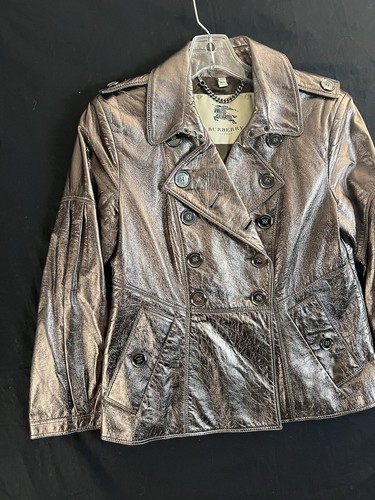 Burberry Lambskin Leather Metallic Short Trench Coat Jacket Womens US 6 Slim Fit - Picture 5 of 21