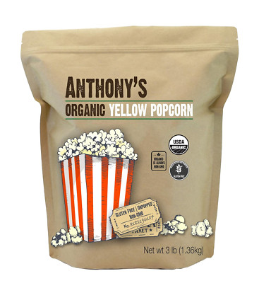 Organic Yellow Popcorn Kernels, 3 Lb, Unpopped, Gluten Free, Non GMO