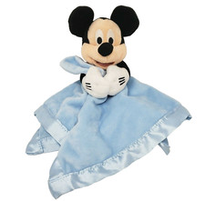 DISNEY STORE BABY BLUE INFANT MICKEY MOUSE RATTLE SECURITY BLANKET STUFFED PLUSH