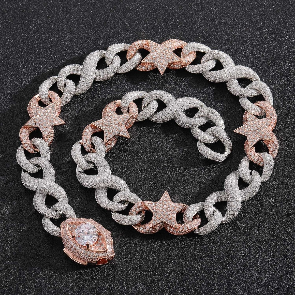 17mm Infinity Star Cuban Link Chain Iced Flooded CZ Hip Hop