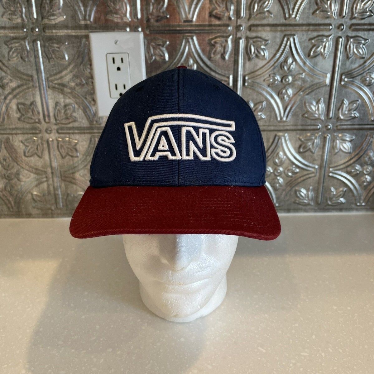 Hat Gorra Vans Plana Vans Maroon Blue White Snapback Flat Brim Hat
