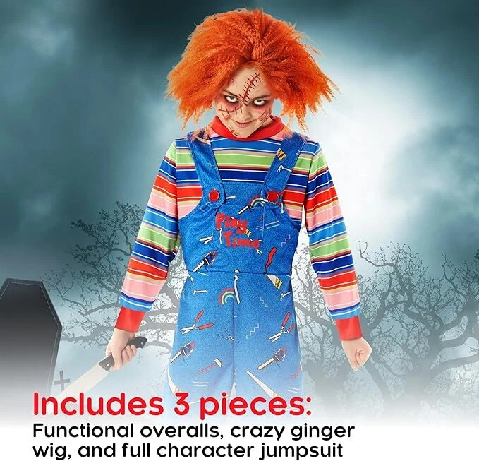 Детский костюм Чаки + парик для мальчиков кукла ужасов костюм убийцы для Хэллоуина 7–14 лет - Изображение 2 из 4