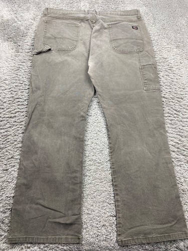Vtg Dickies Carpenter Pants Men 42x32 Gray Duck Canvas Relaxed Workwear Jeans