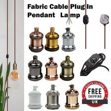 Fabric Flex Cable Plug In Pendant Lamp Light Set E27 Fitting Bulb On/Off Switch