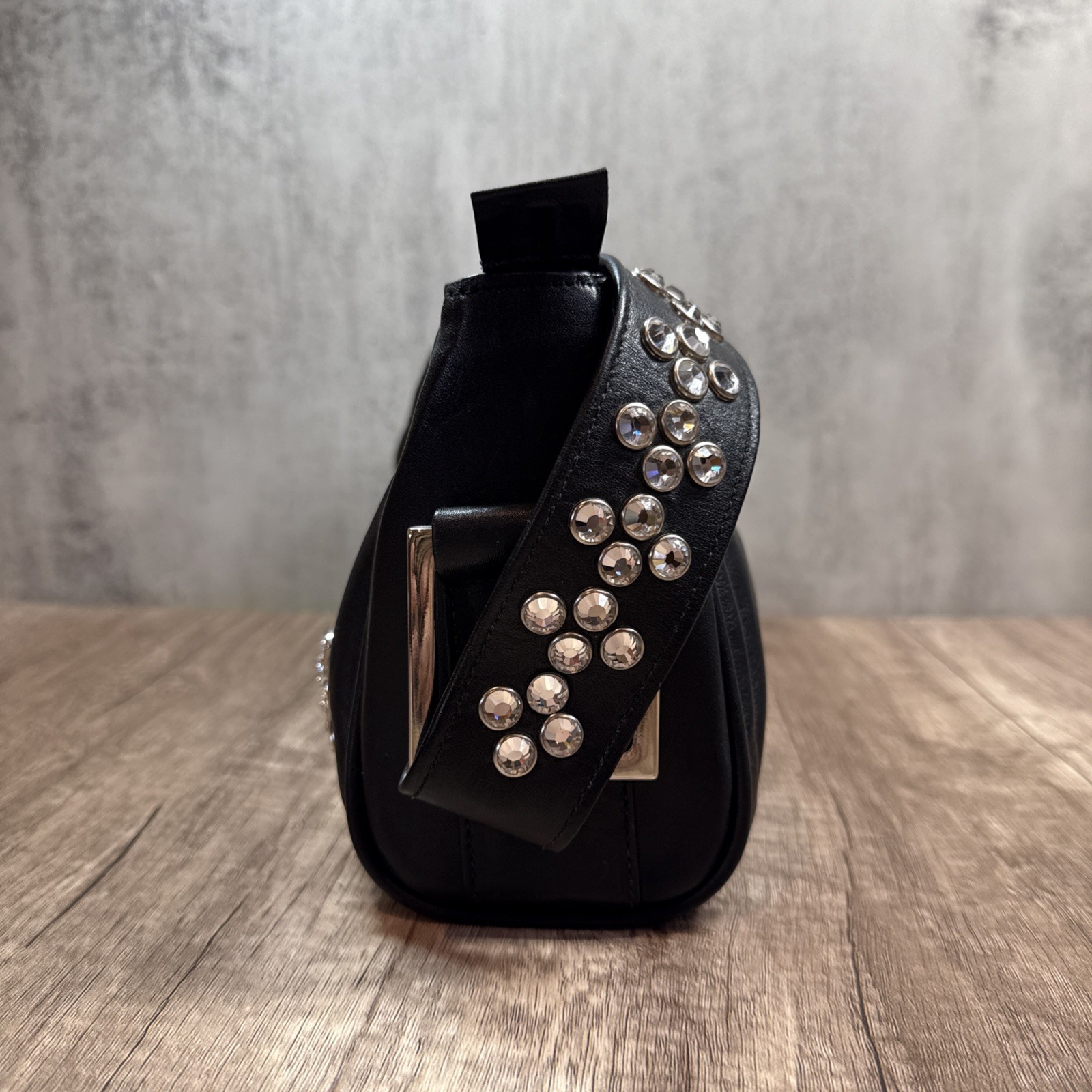 BB Simon Western Cross Black Leather Shoulder Bag Swarovski Crystal Studded image 4