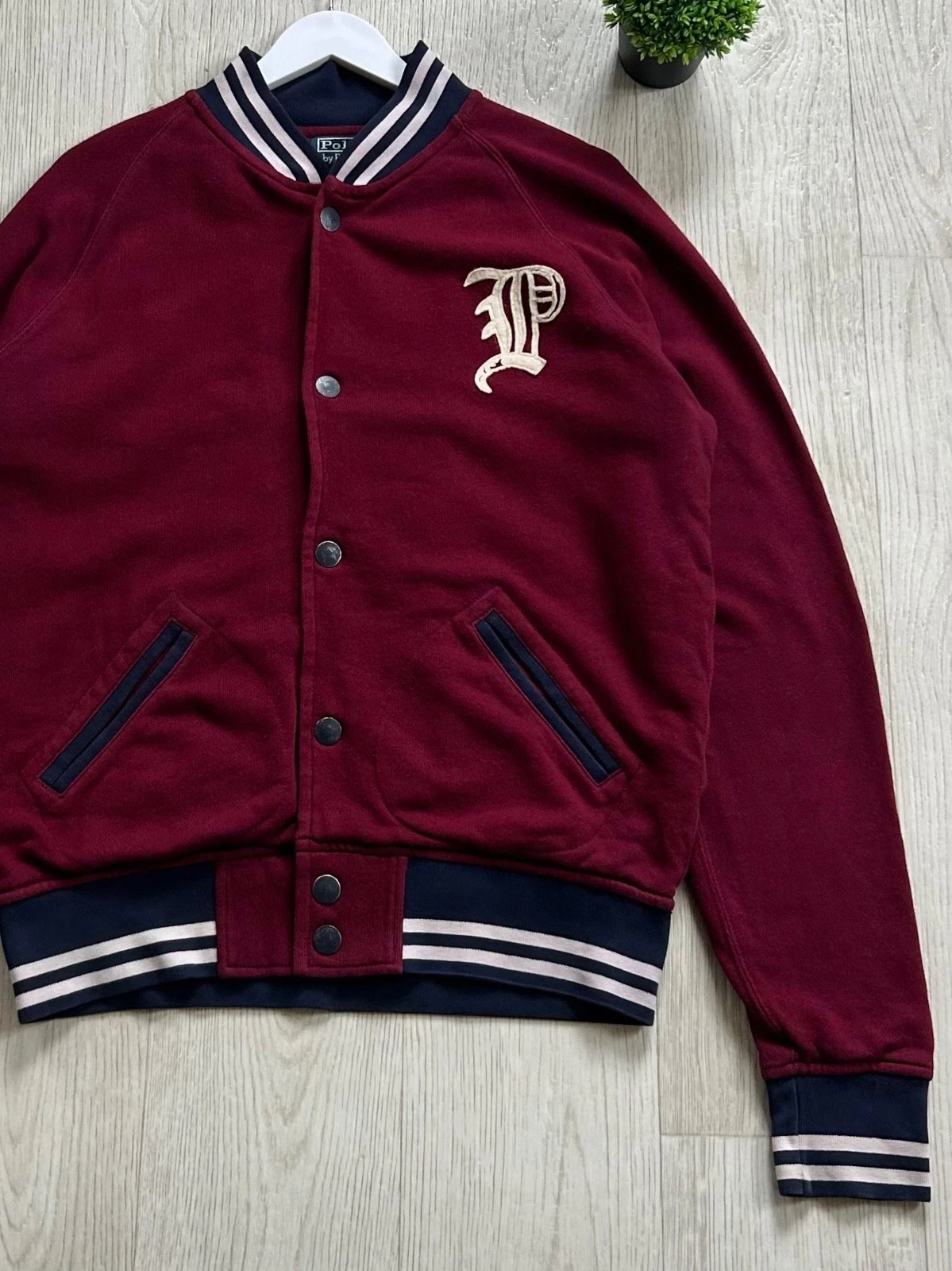 Vintage Polo Ralph Lauren Varsity Jacket Burgundy Snap Front Mens L Collegiate image 2