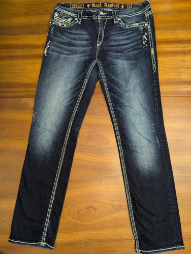 Jeans donna skinny Rock Revival Kai Easy taglia 31 (34x30) lavaggio scuro sbiadito gioiello
