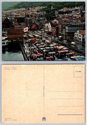 Vintage Bergen Norway Fish Market Rainy Day Postcard A. Husmo Photo MITTET