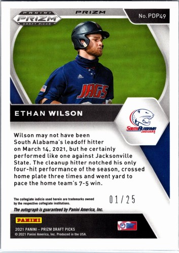 2021 Prizm Draft Ethan Wilson "eBay 1/1" Blue Donut Circles Prizm 1/25 - Picture 2 of 2