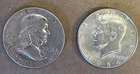 (1) 1963 D franklin half dollar (1) 1964 D kennedy half dollar 90% silver  #049