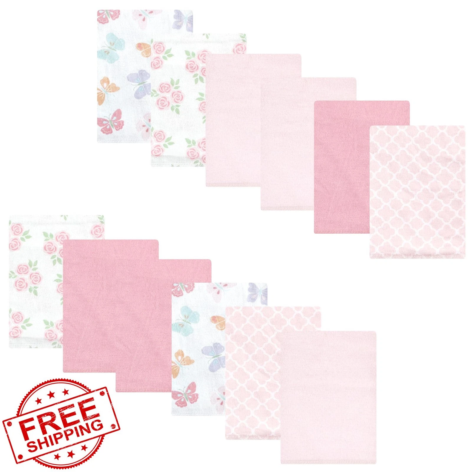 Luvable Friends Burp Cloths 12pk Pink Butterfly