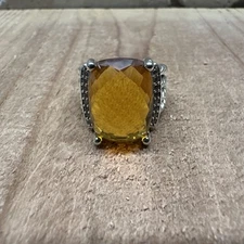 David Yurman Sterling Silver 16x12mm Wheaton Lemon Citrine & Diamonds Ring Sz5.5