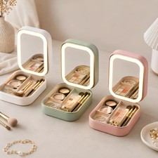 Bolsa organizadora de maquillaje con iluminación LED con espejo - Estuche de cosméticos portátil - Blanco