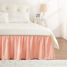 RIMELA Peachy Coral Bed Skirt King Size 15 Inch Drop, Elastic Bed Skirting fo...