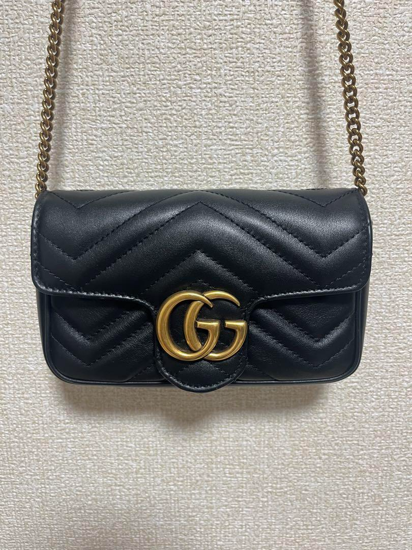 GUCCI GG Marmont Super Mini Shoulder Bag Black Matelase leather