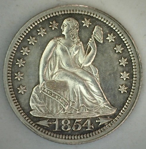 1854 Seated Liberty Silver Dime 10c US Type Coin with Arrows AU Condition 10c
