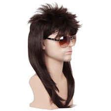 Mullet Wigs for Men 80s Costumes Fancy Party Accessory Cosplay Wig Brown