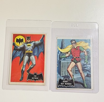 1966 Topps Batman (Black Bat) 2 Card Lot/Bundle Batman #1 and Robin #2