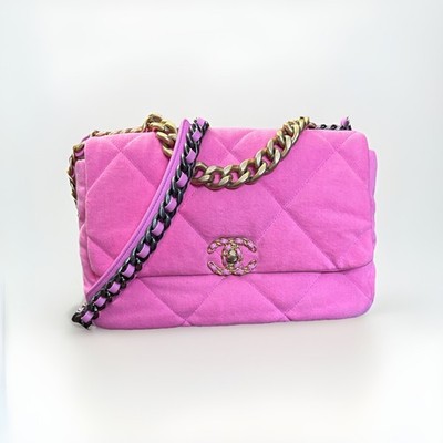 Chanel 19 Flap Bag Quilted Denim Medium Pink US Seller Fast Shipping
