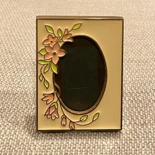 Vintage Hallmark Brass & Enamel Floral Mini Photo Frame w/ Oval Opening *READ*