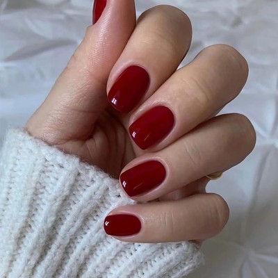Square Press on Nails Short Fake Red False HJKDSFD Large, 