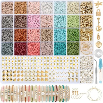 TEXGIZRLY 3mm 24 Colors Seed Beads Bracelets Making Kit DIY Jewelry 3MM-B Age 4+