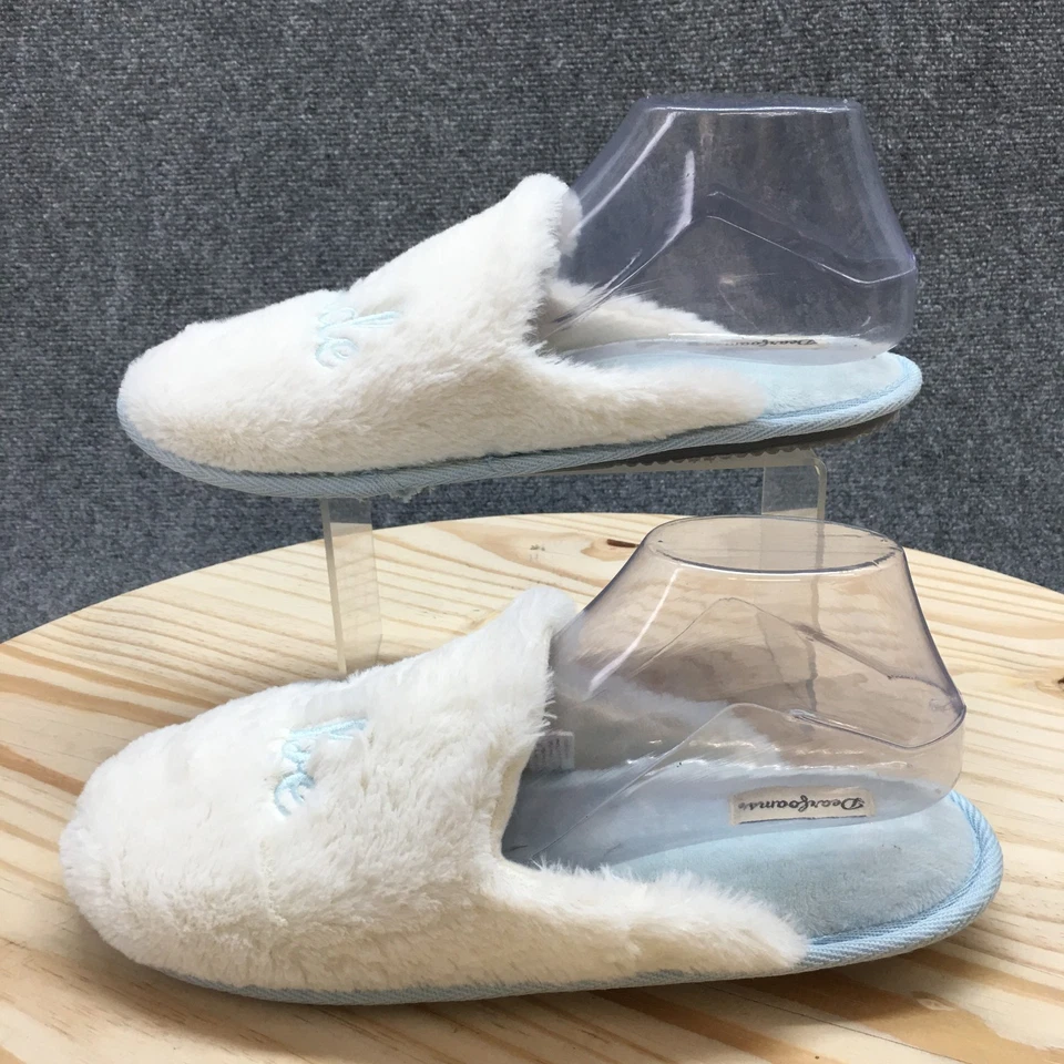 Zapatillas Dearfoams Mujer 11-12 XL Novia Para Ser Sin Cordones Mules Planas Blanco Azul Foto 2 de 4