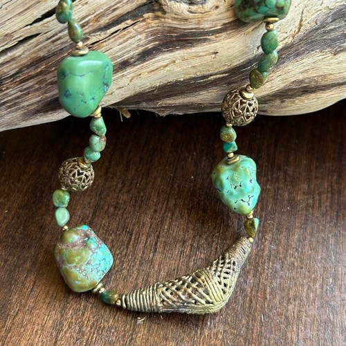 Authentic old antique natural Tibetan turquoise bead necklace - Picture 2 of 7