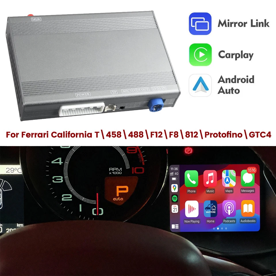 Беспроводной Carplay Android Auto для Ferrari F8 F12 458 488 812 Roma California T - Изображение 4 из 4