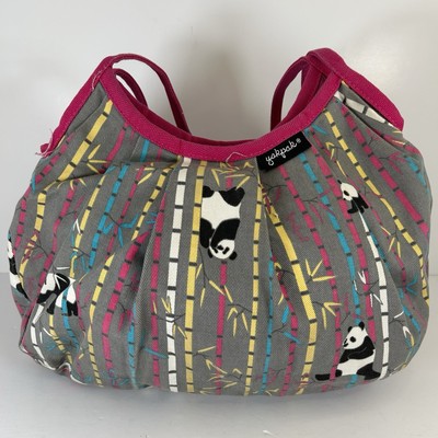 Yak Pak Hobo Bag Panda Bamboo Grey White Pink Shoulder Straps Pockets Snap Close