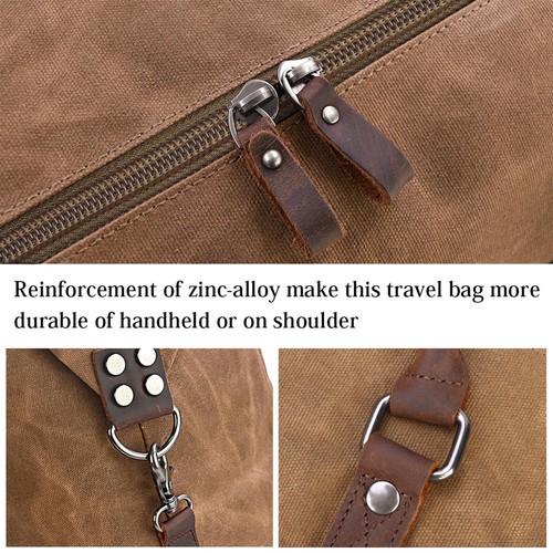 Oversized Travel Duffel Bag Waterproof Canvas Genuine Leather Weekend bag Wee... - Picture 4 of 8