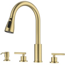 4 Hole Kitchen Faucet, Gold Two Handle Kitchen Faucets with Sprayer, Modern H...