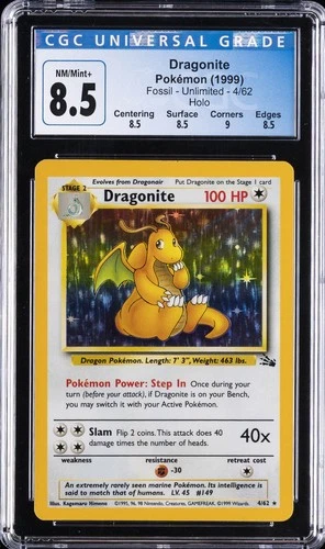 1999 POKEMON FOSSIL UNLIMITED HOLO #4/62 DRAGONITE CGC 8.5