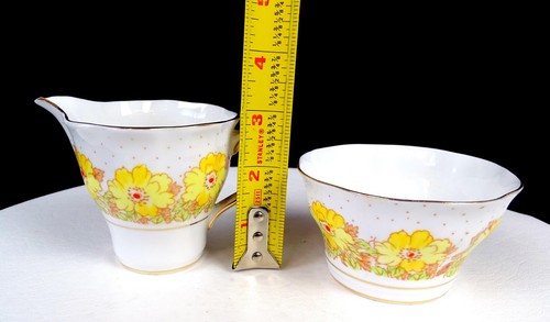 ROSINA CHINA ENGLAND #4923X YELLOW FLORAL GOLD TRIM 3 1/8" CREAMER & SUGAR 1948- - Picture 6 of 9