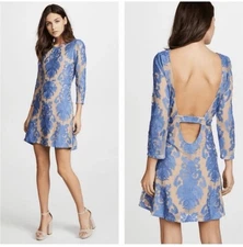 For Love and Lemons San Marcos Mini Dress Blue Lace Fit N Flare 3/4 Sleeve Sz S
