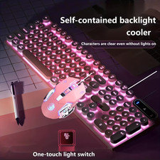 Retro Punk Keyboard  Mouse Set 6D Macro Mouse 104 Keys Mechanical Feeling