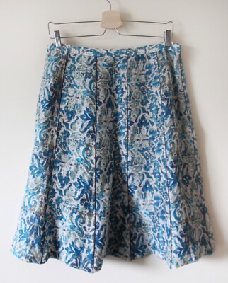 Peruvian Connection Silk Linen Skirt Ambrosia Blue A-Line Lined UK 14