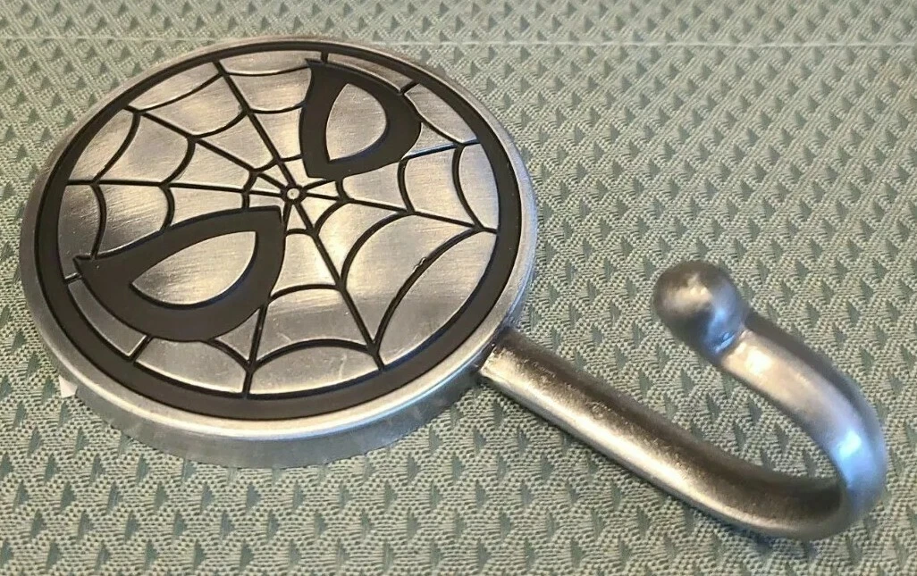 Spiderman Sleek Modern Silver Metal Wall Hook Marvel Superhero Avengers Boy Room