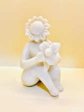 Graceful Bloom: Hand-Crafted White Marble Statue of a Woman with Flower