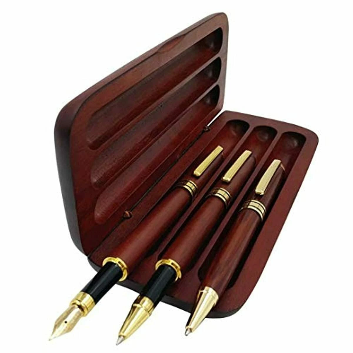 3 Pcs Wooden Pens Set with Pen Gift Case/Best Writing Fountain Pen, Fancy  Ballpo